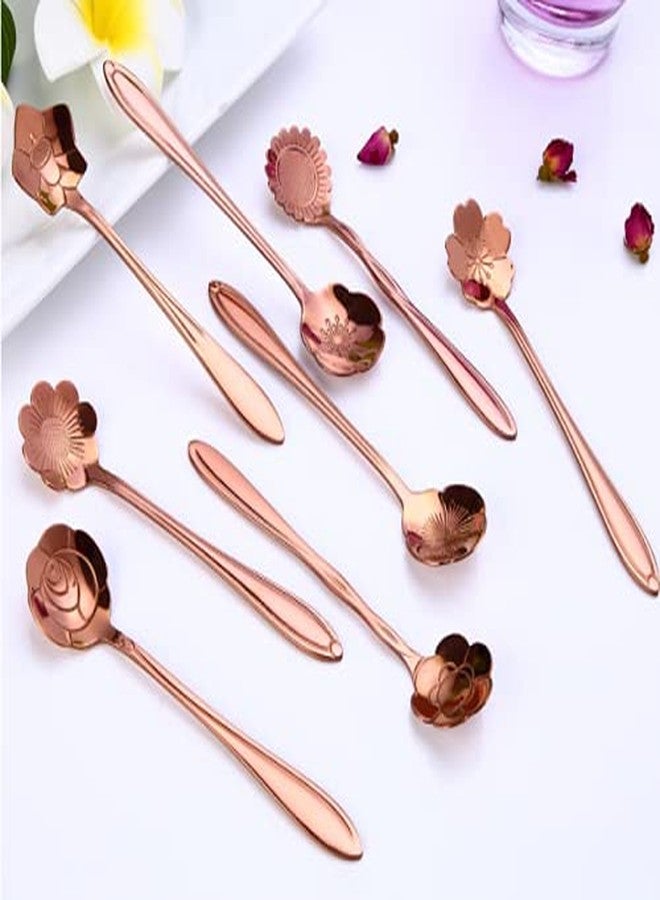 Litvibes Stainless Steel Creative Tableware Flower Dessert Spoon,Coffee Spoon,Sugar Spoon,Mixing Spoon,Tea Spoon,Stirring Spoon,Cake and Ice Cream Spoon,Stir bar Rose Gold Spoons -Set of 6 (Random) - Image 2